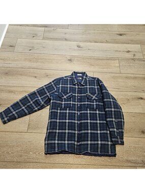 VTG Pine Grove Wool Blend Quilted Lined Flannel Shirt Jacket Plaid Mens Size L